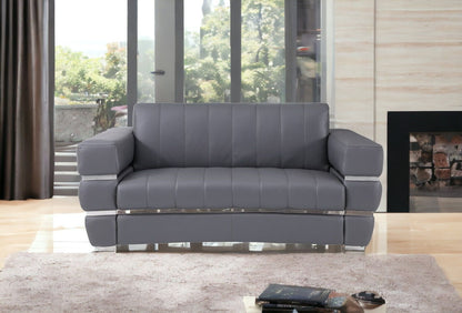 Italian Leather, Loveseat - Gray / Silver