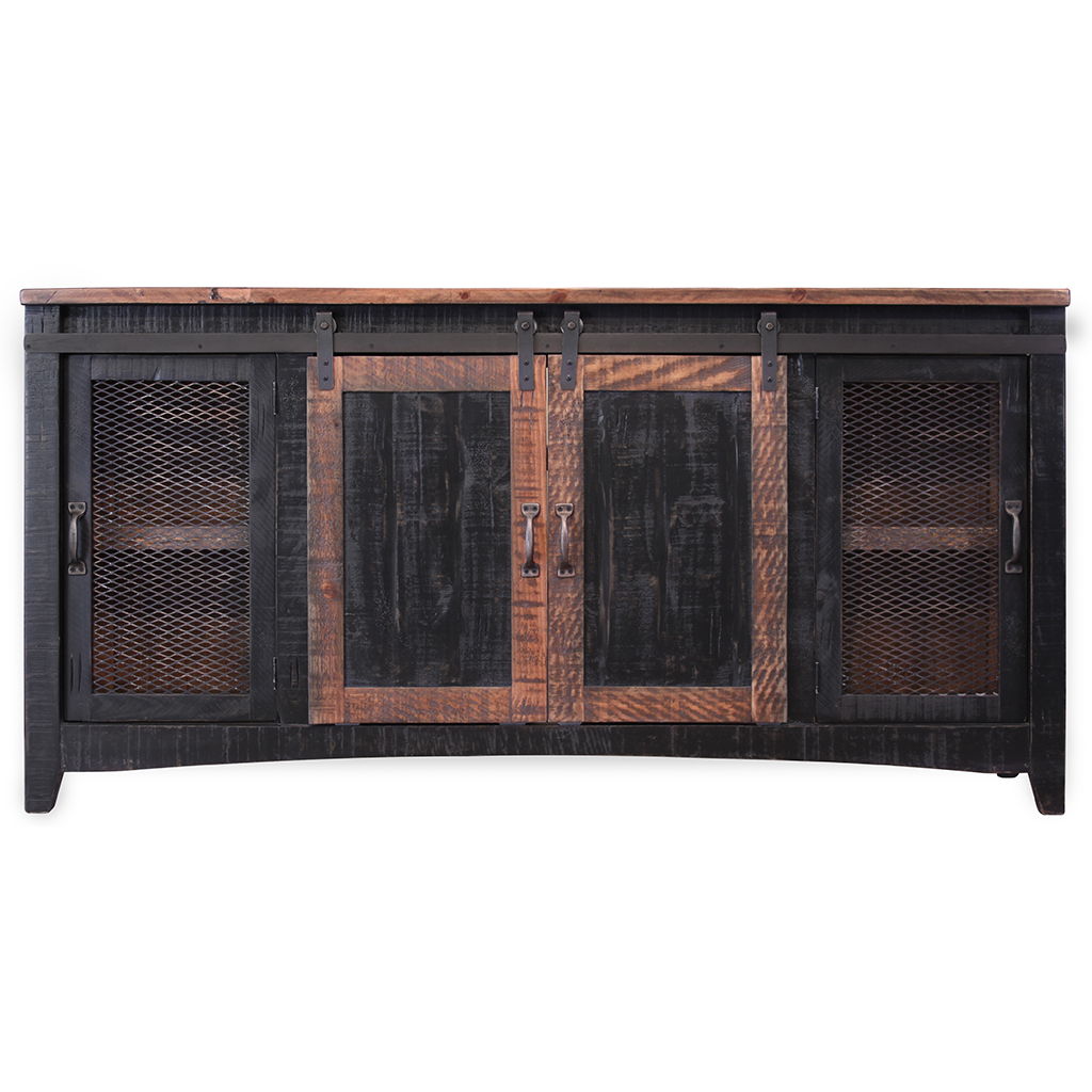 Solid Wood Cabinet Enclosed Storage Distressed, TV Stand - Black