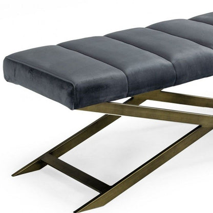 Upholstered Velvet Dining Bench - Gray / Gold