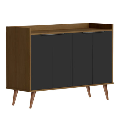 Walnut And Black Buffet Accent Chest With Six Shelves - Brown