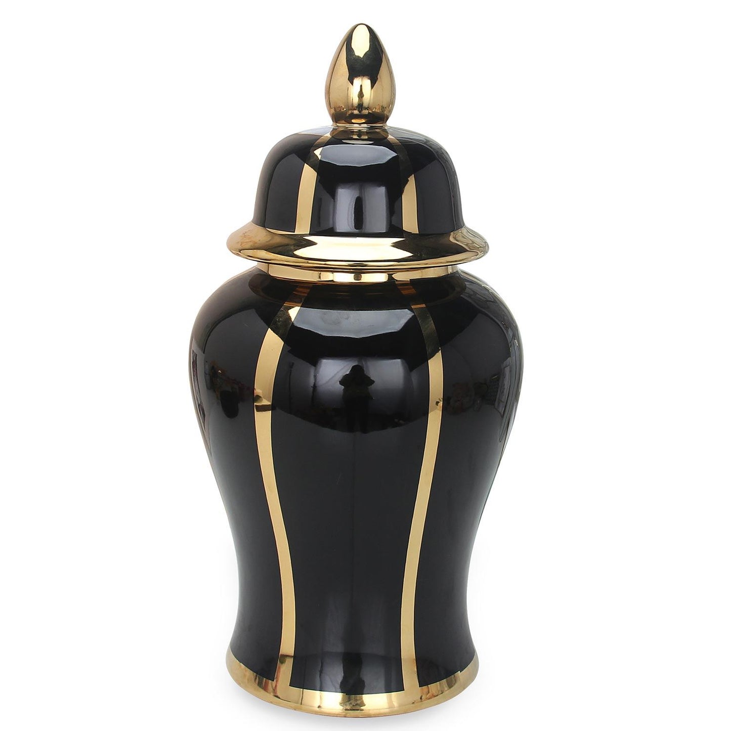 Linear Gilded Ginger Jar With Removable Lid - Black