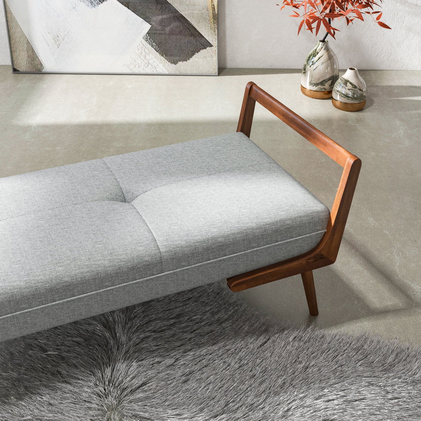 Cora - Mid-Century Modern Gray Bench - Gray