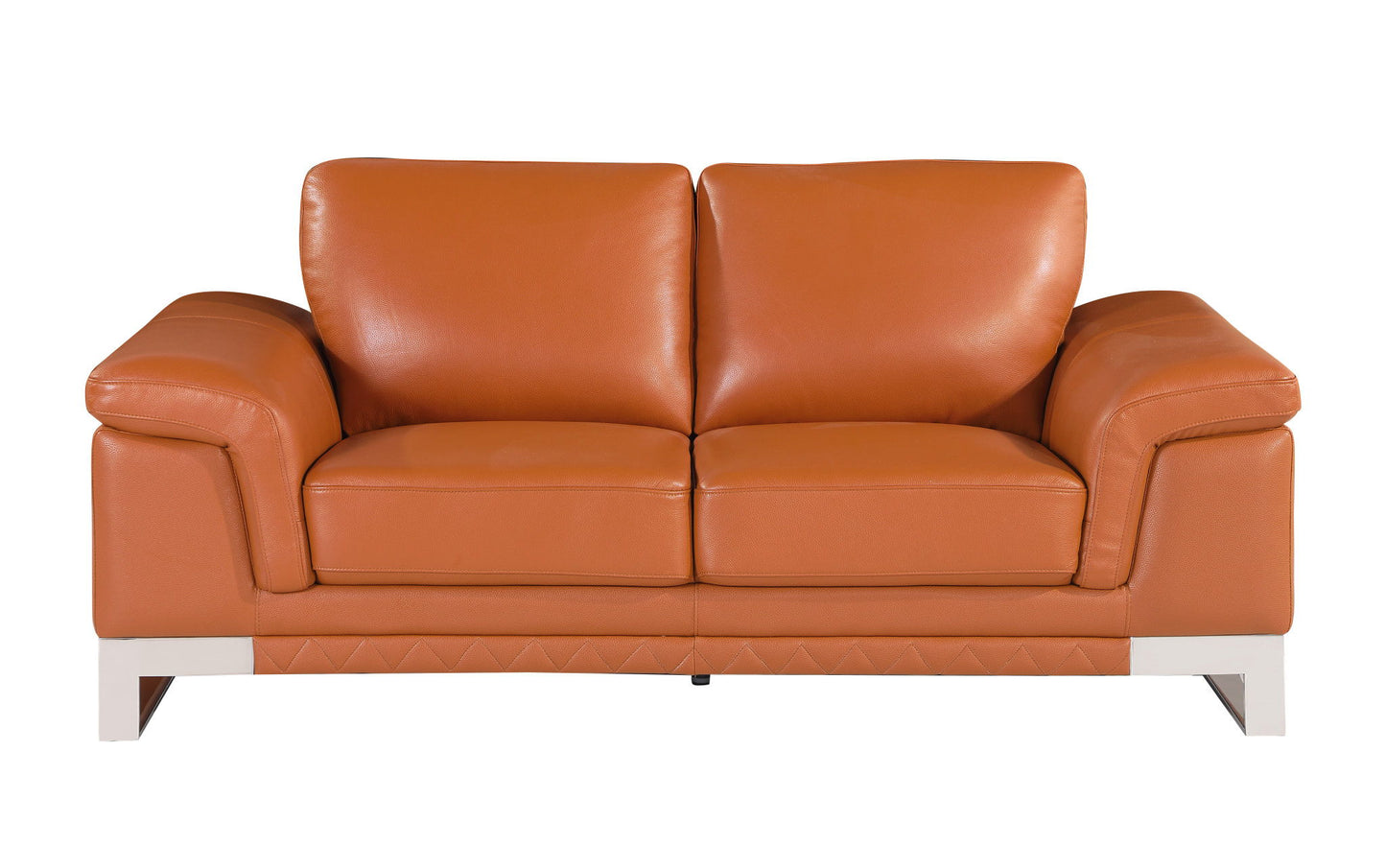 Genuine Leather Love Seat - Silver / Camel