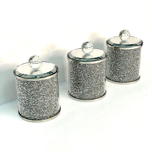 Ambrose Exquisite Three Glass Canister Set In Gift Box Silver