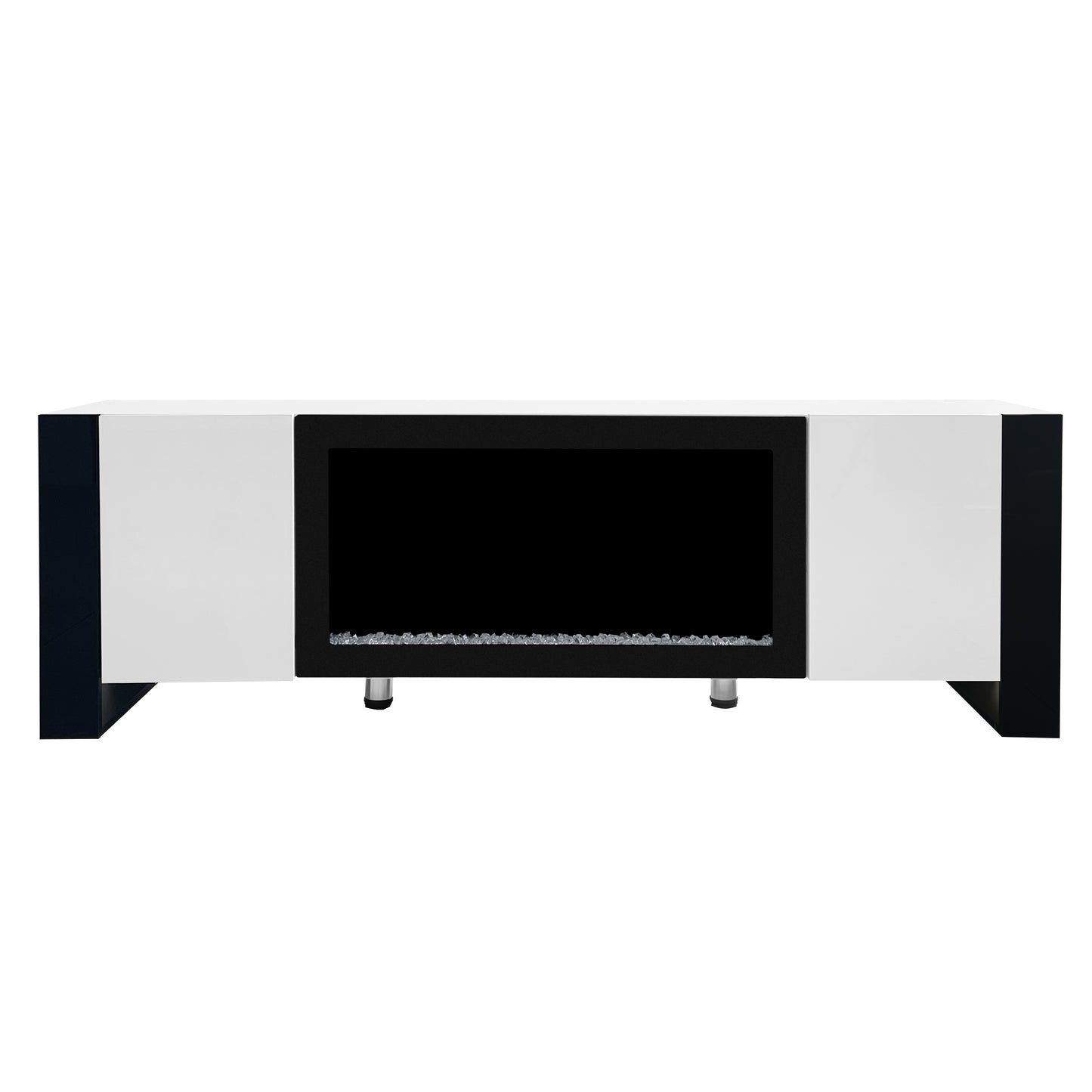 ON-TREND Modern TV Stand with 34.2" Non-heating Electric Fireplace, High Gloss Entertainment Center with 2 Cabinets, Media Console for TVs up to 78", White