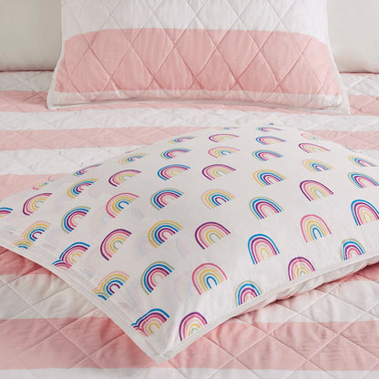 Sammie - Cabana Stripe Reversible Quilt Set With Rainbow Reverse