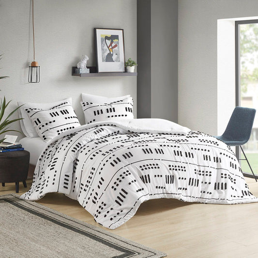 Clip Jacquard Comforter Set, White / Black