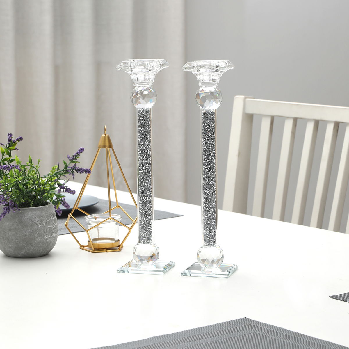 Ambrose Exquisite 2 Piece Candle Holders Silver (Gift Box Included)