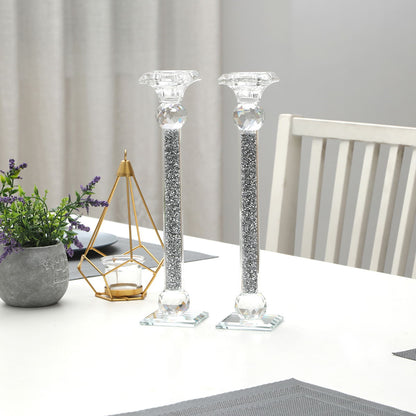 Ambrose Exquisite 2 Piece Candle Holders Silver (Gift Box Included)