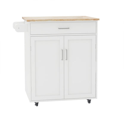 Kitchen island rolling trolley cart with Adjustable Shelves and towel rack rubber wood table top