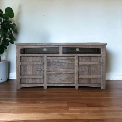 Wood Cabinet Enclosed Storage, Distressed TV Stand - Gray