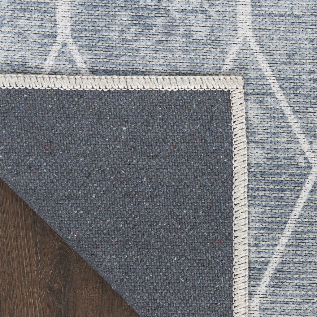 10' Geometric Power Loom Washable Runner Rug - Blue And Gray