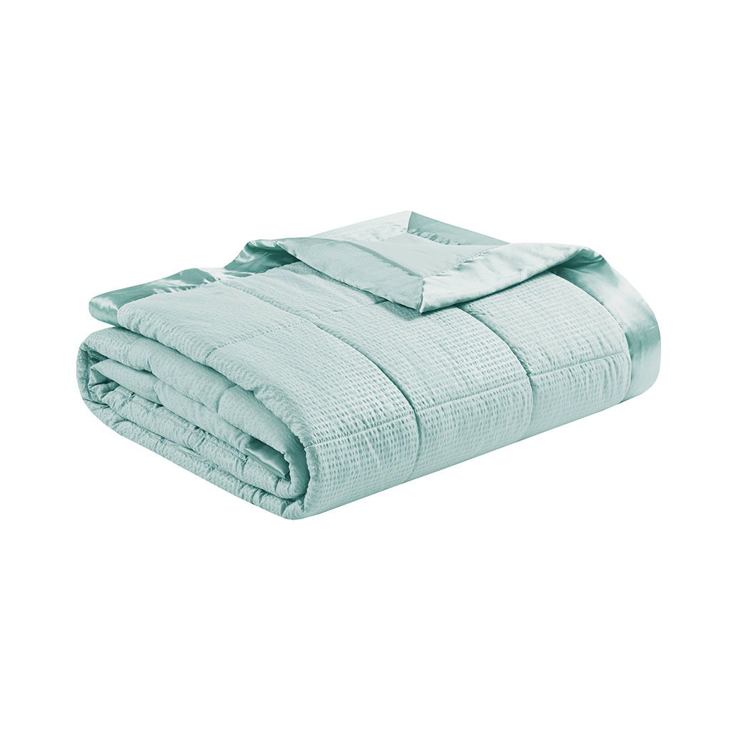 Oversized Down Alternative Blanket With Satin Trim In Aqua