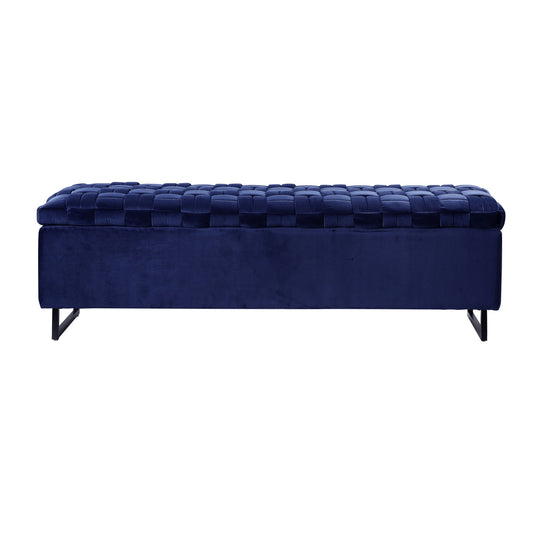 Upholstered Velvet Bench With Flip Top - Navy Blue