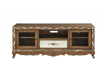 Wood Glass Mirror TV Stand - Antique Gold