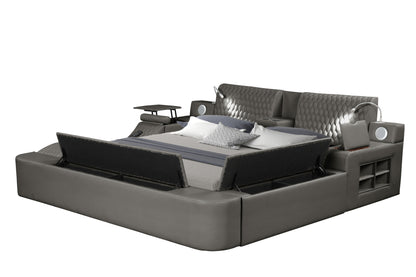 Zoya Smart Multifunctional King Size Bed Made with Wood in Gray