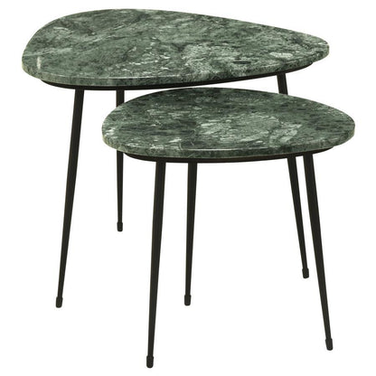 Tobias - 2 Piece Triangular Marble Top Nesting Table Green - Green Marble