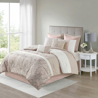 8 Piece Comforter Set In Blush