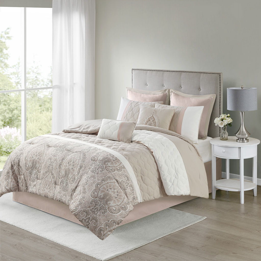 8 Piece Comforter Set, Blush