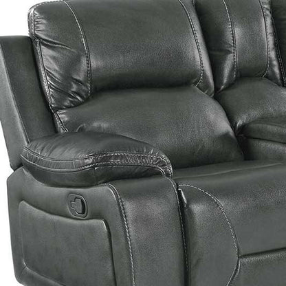 Faux Leather Manual Reclining Love Seat With Storage - Gray