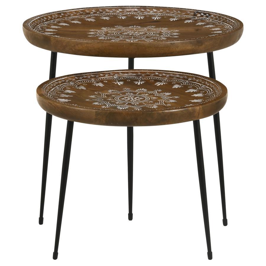 Nuala - 2 Piece Round Mango Wood Nesting Tables - Honey