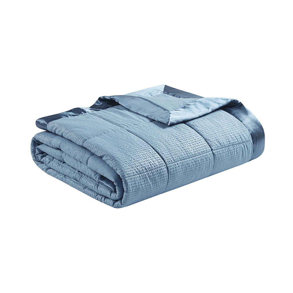 Oversized Down Alternative Blanket With Satin Trim, Slate Blue