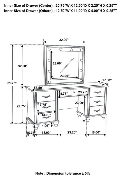 Barzini - 7-Drawer Vanity Set With Lighting - White