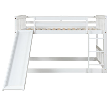 Full over Full Bunk Bed with Slide and Ladder in White Color