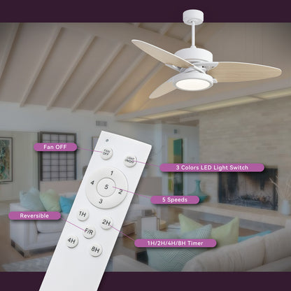 52 In Light wood Ceiling Fan Lighting with Remote Control