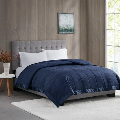 Lightweight Down Alternative Blanket With Satin Trim - Navy