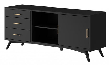 Mahogany Solids Okoume And Veneer Open Shelving TV Stand - Black