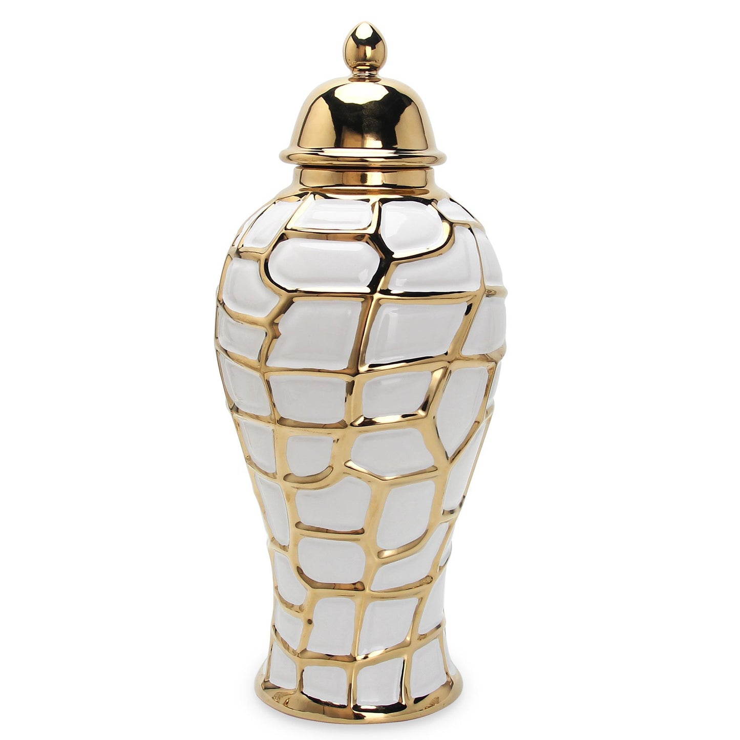 Regal Ceramic Decorative Ginger Jar - White / Gold