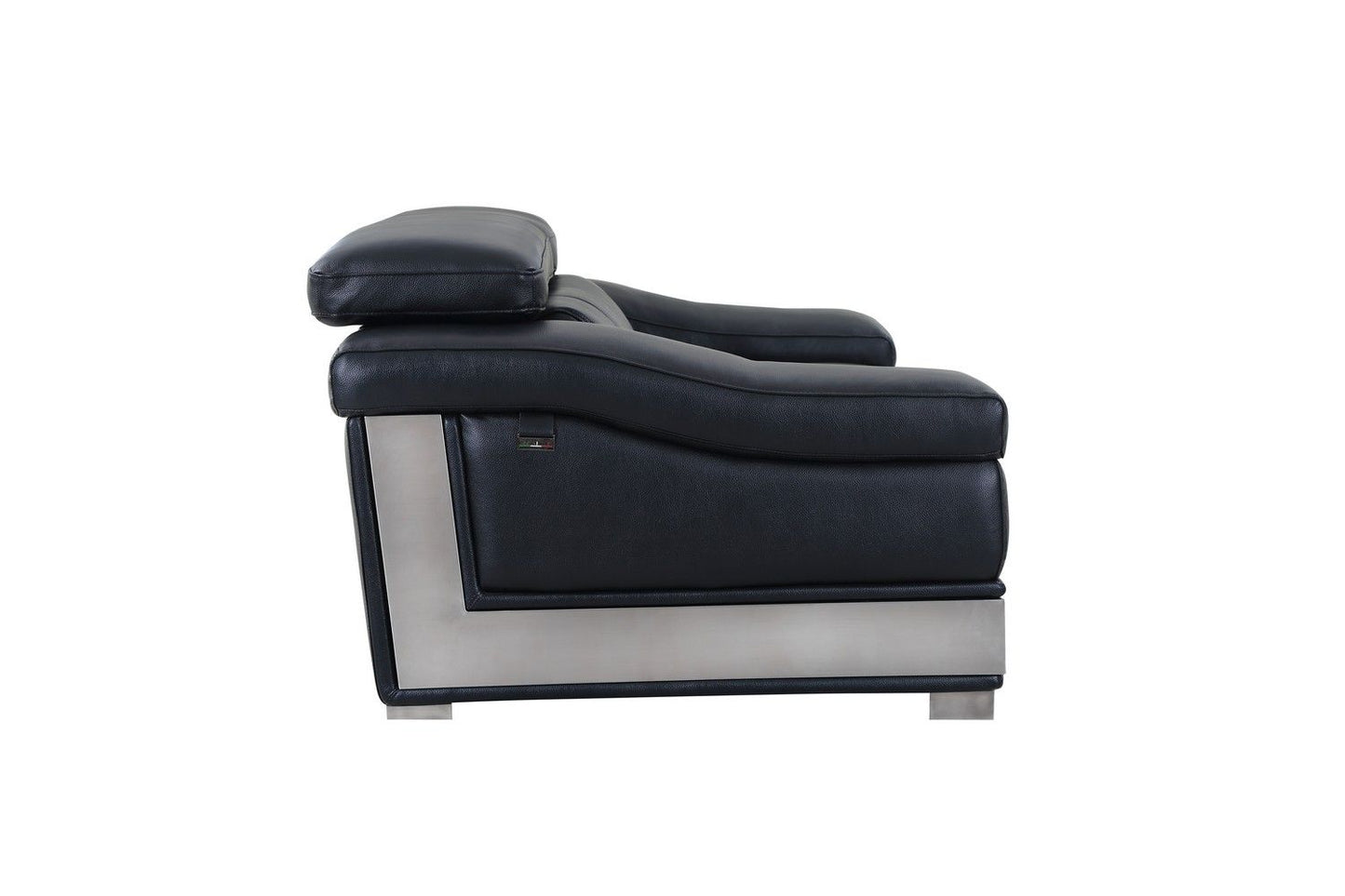 Love Seat Genuine Leather - Black / Silver