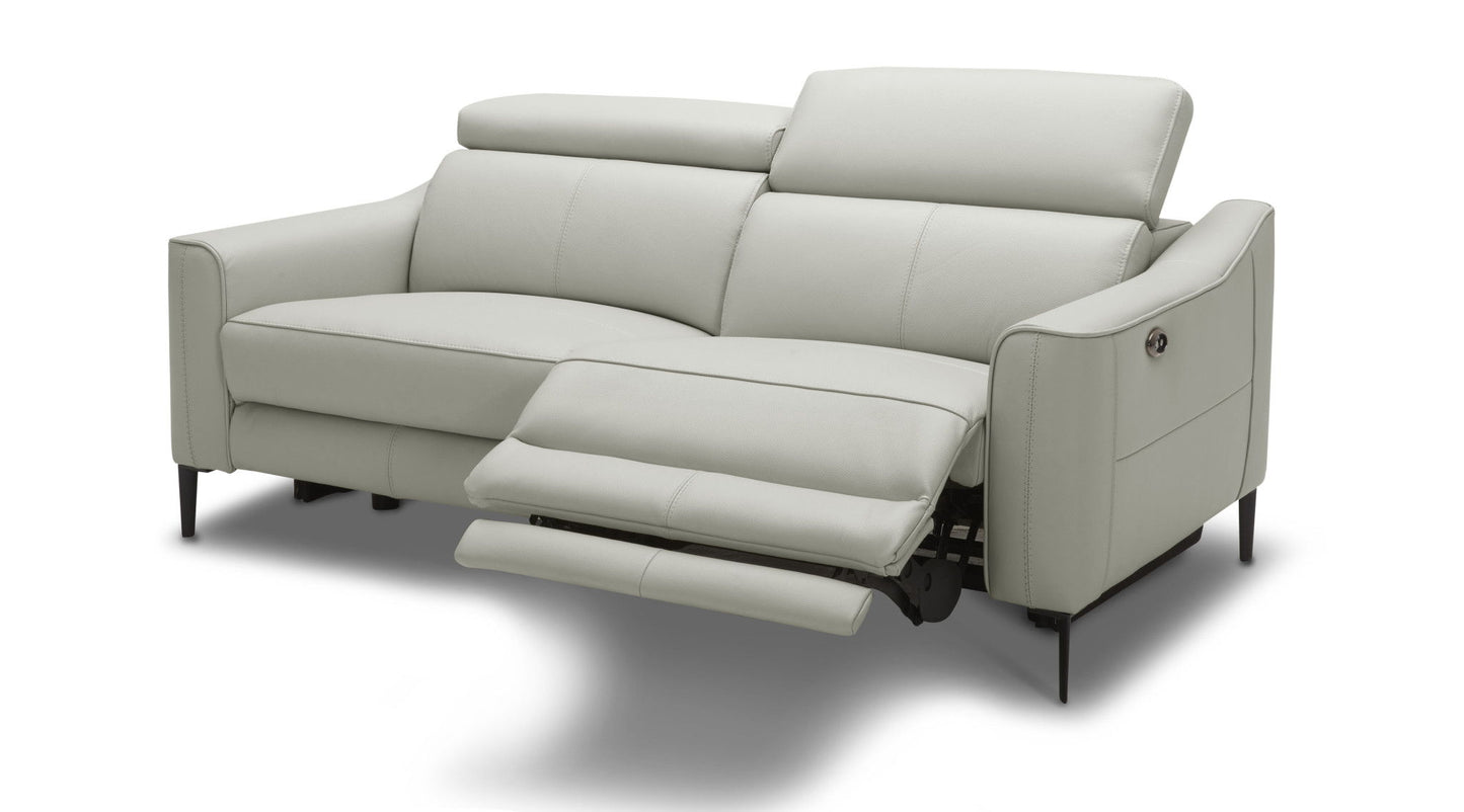 Top Grain Leather Power Reclining Love Seat - Gray / Black