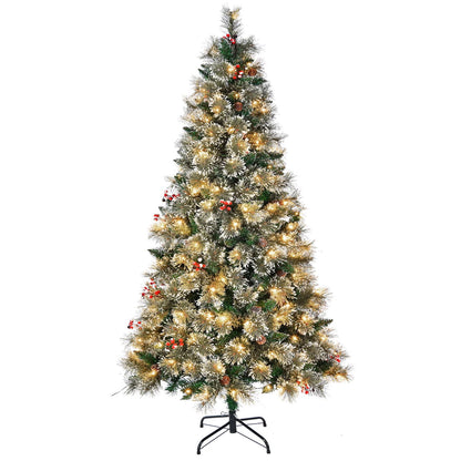 6.5Ft Pre - Lit Christmas Tree, Hinged Artificial Tree With 600Branch Tips, 200 Lights