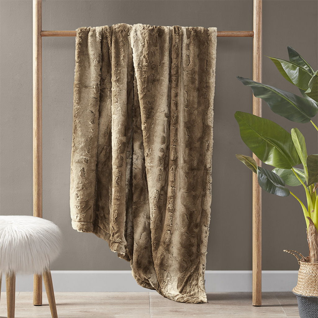 Oversized Faux Fur Throw - Tan