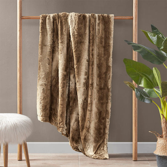 Oversized Faux Fur Throw - Tan