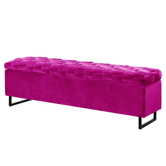 Upholstered Velvet Bench With Flip Top - Fuchsia