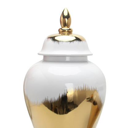 Regal White Gilded Ginger Jar With Removable Lid