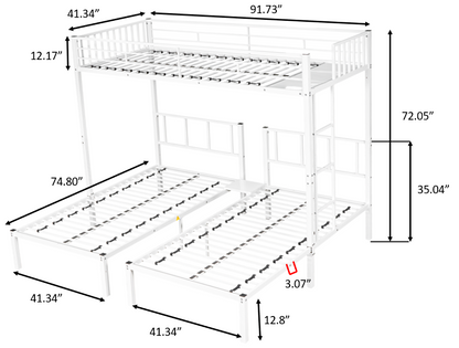 Triple Twin Bunk Bed/ Can Be Separated into 3 Twin Beds/ Sturdy Metal/ Noise Reduced/ Bunk Bed for Three/ Safety Guardrail/ CPC Certified/ No Box Spring Needed