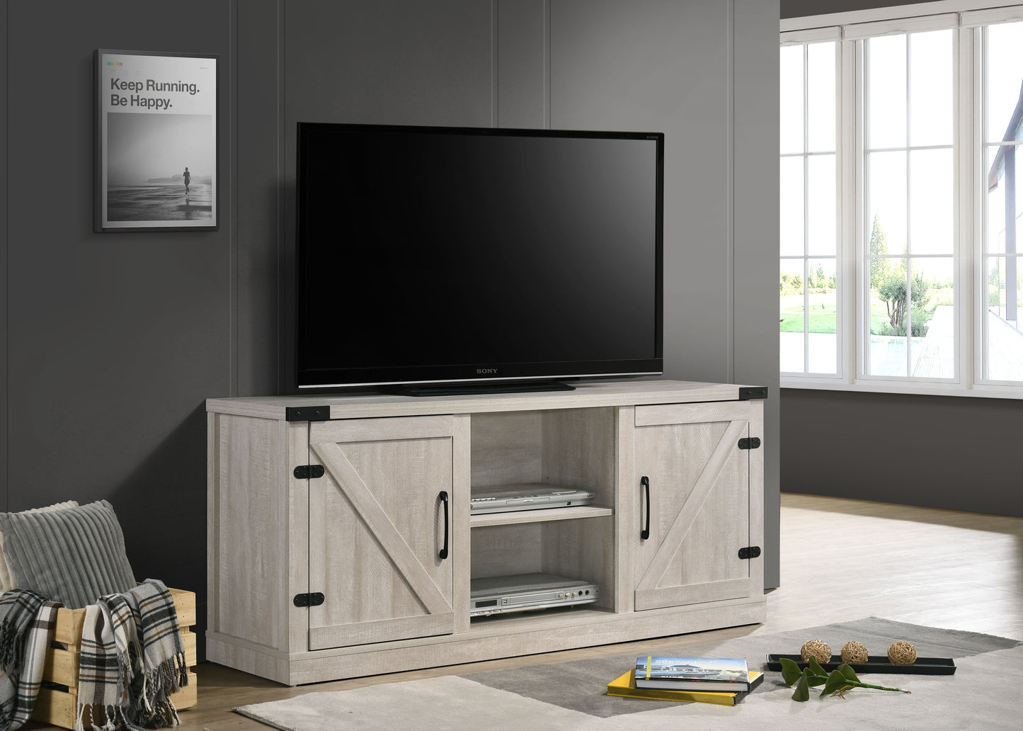 Salma - 58" Wide TV Stand With 2 Open Shelves And 2 Cabinets