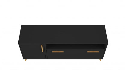 Modern Long Door TV Stand - Black / Natural