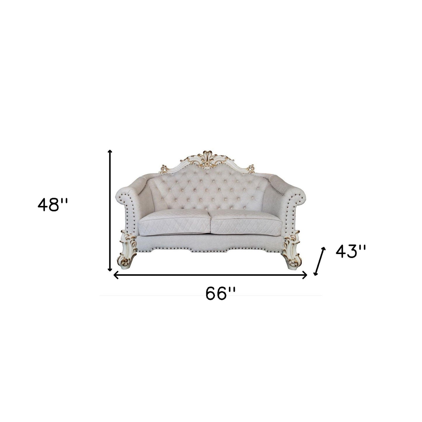 Two Tone Velvet Loveseat And Toss Pillows - Ivory / Pearl