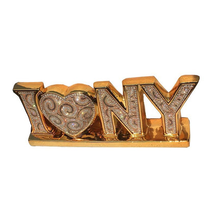 I Love New York Ceramic Chrome Plated Table Top In Diamond Incrustation (20 In X 4 In X 8 In) - Gold