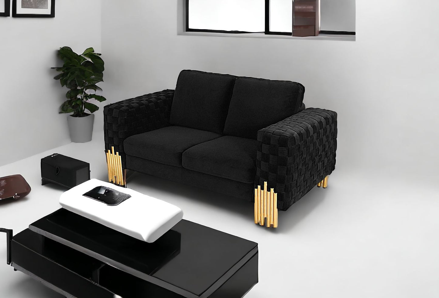 Stylish Velvet Accent Loveseat - Black / Gold