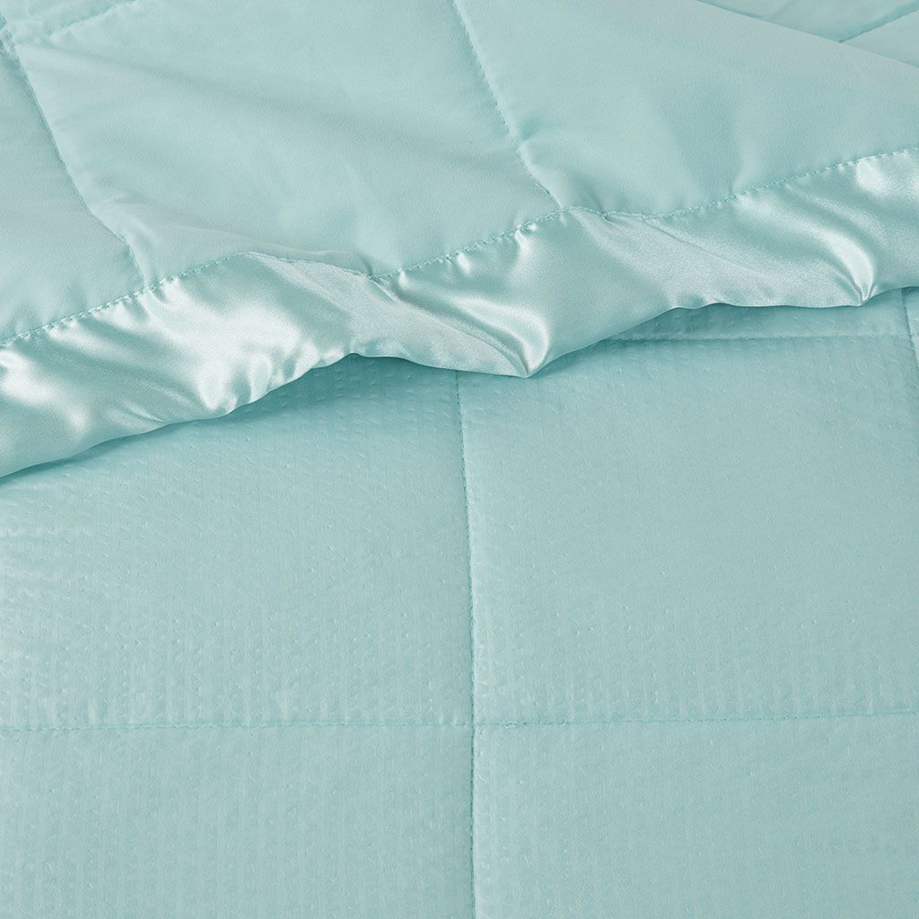 Oversized Down Alternative Blanket With Satin Trim - Aqua