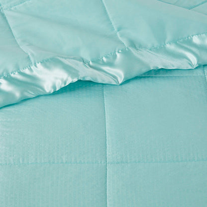 Oversized Down Alternative Blanket With Satin Trim In Aqua