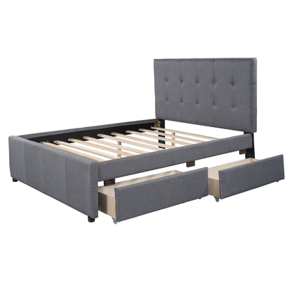 Linen Upholstered Platform Bed With Headboard and Two Drawers, Full(Old SKU: SM000505AAE)