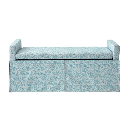 Upholstered Linen Bench With Flip Top - Blue