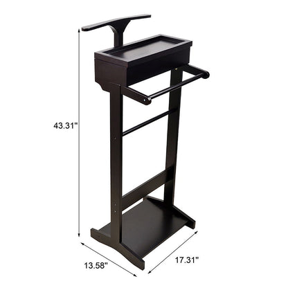 Black Portable Garment Rack, Clothes Valet Stand With Storage Organizer